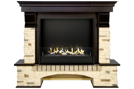 Биокамин в портале Firezo Pierre luxe Сланец Темный дуб